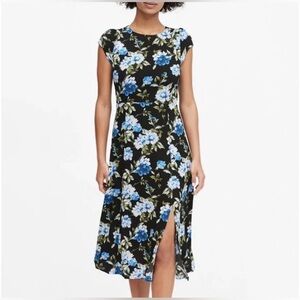 Banana Republic Ecovero Black Floral Botanical Dress Size 8